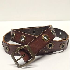 American Eagle Vintage Brown Leather Grommet Belt Brass toned buckle Women's L